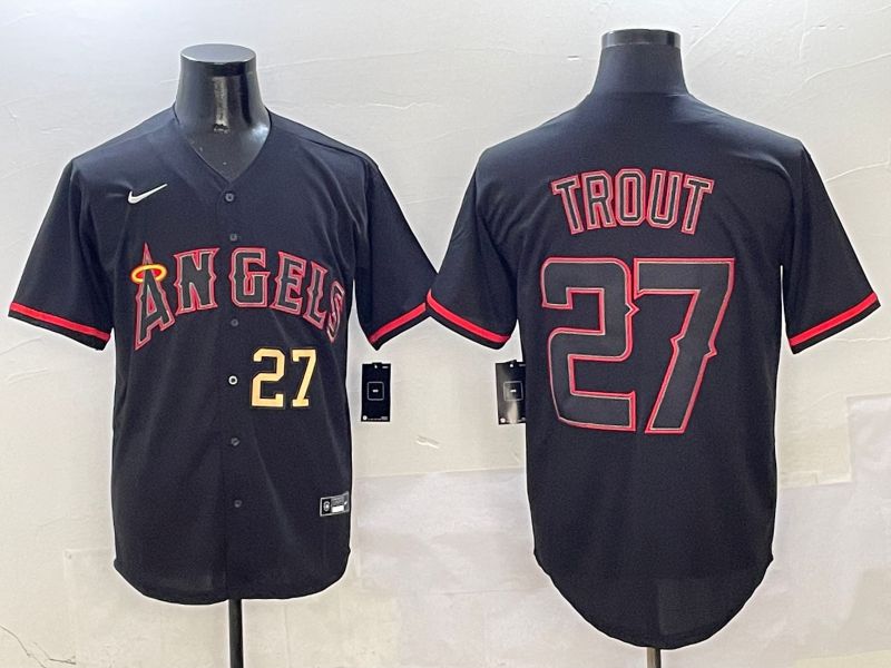 Men Los Angeles Angels #27 Trout Black Game 2025 Nike MLB Jersey style 3
